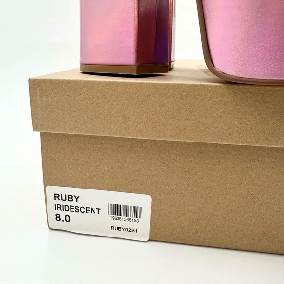 Steve Madden Ruby Embellished Heeled Platform Sandals Iridescent Pink - Picture 10 of 14